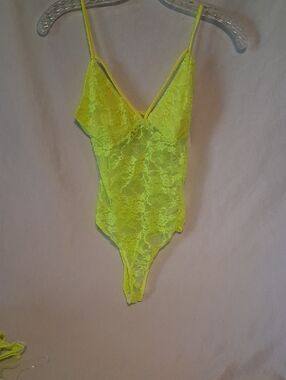 Neon Yellow/Green Lace Bodysuit - Women's Intimates